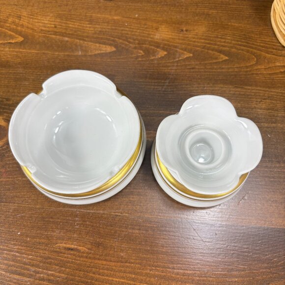 Vintage Bavarian Porcelain Candle Holder & Trinket Dish Set by Tirschenreuth - Picture 4 of 16